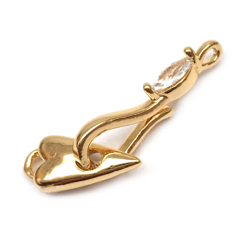 Замок - крючок с фианитом "Сердце" 29х6 мм, позолота