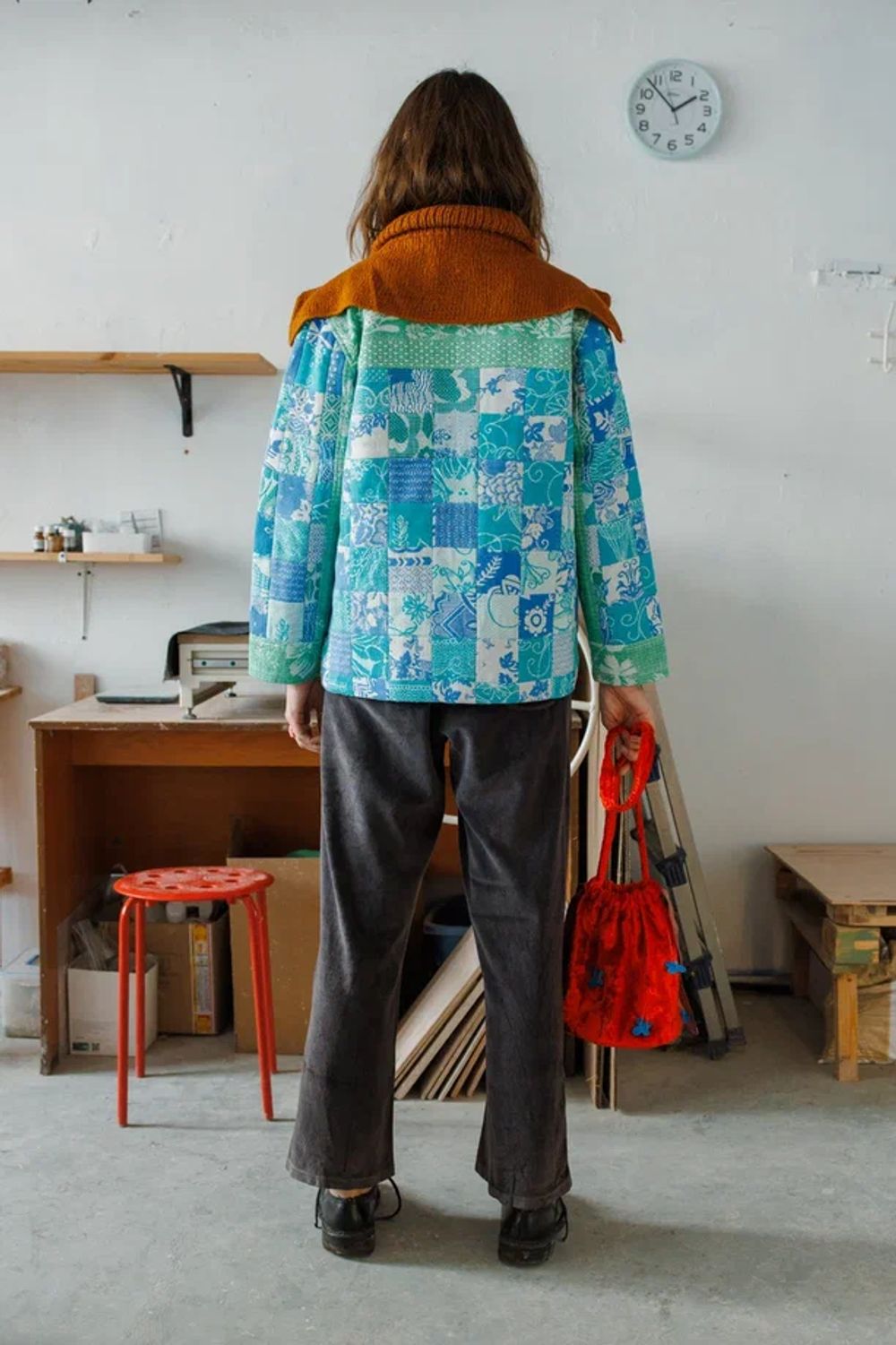 Куртка Soeurs в клетку сине-зеленая