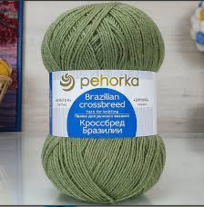 Пряжа "Подмосковная", 50% шерсть, 50% акрил, 100гр-250м, св. хаки