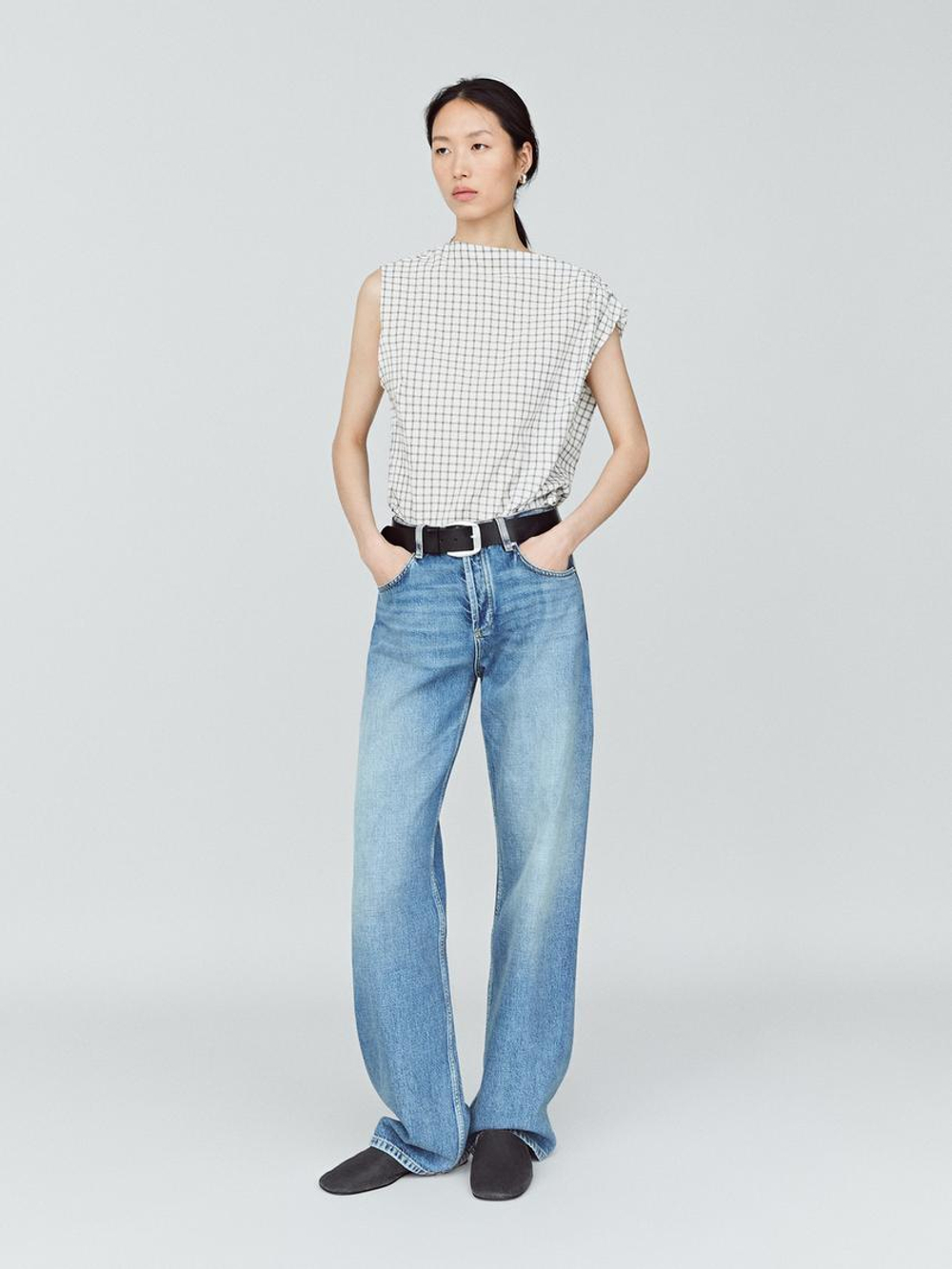 Massimo Dutti Топ в клетку со сборкой, белый