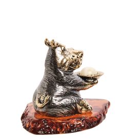 Народные промыслы AM-2815 Фигурка «Бегемот праздник» (латунь, янтарь)