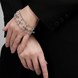"Асвелл" браслет в серебряном покрытии из коллекции "Crystal Fang" от Jenavi с замком карабин