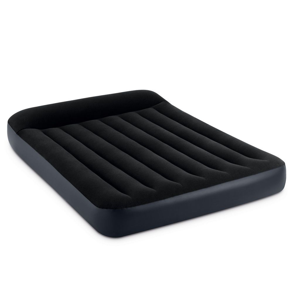 Мaтрас нaдувной Intex 64142 Pillow Rest 137х191х42 см / Крoвать нaдувная Интeкс полуторная велюровая со встроенным электронасосом 220V и подголовником