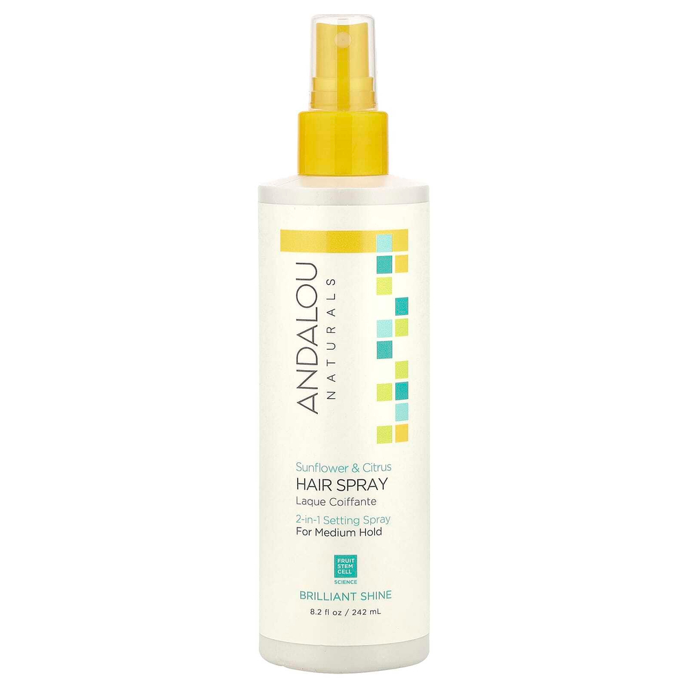 Andalou Naturals, Лак для волос, блестящее сияние, подсолнечник и цитрус, средней фиксации, 242 мл (8,2 жидкой унции)