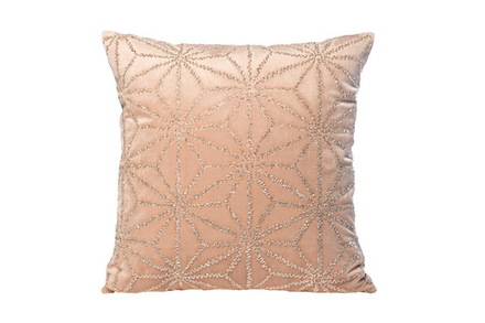 Подушка декоративная с бисером "Цветы" розовая/серебро