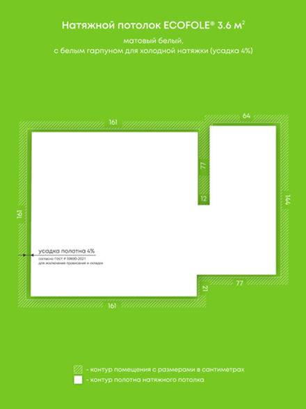 Матовый натяжной потолок 3.6 м2