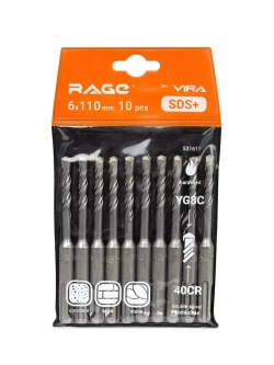 Бур по бетону для перфоратора 10 шт 6 х 110 мм SDS-Plus RAGE by VIRA