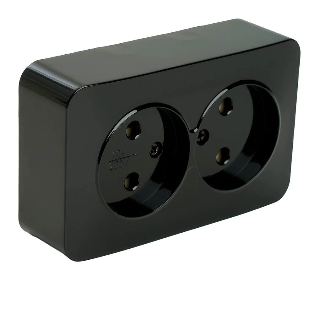 Розетка 2-местная б/з открытой установки, STEKKER, 250В, 10А, IP20, серия София, черный, MST10-12-02 49315