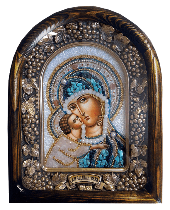 Образ Пресвятой Богородицы Владимирская,бисер, натуральные камни