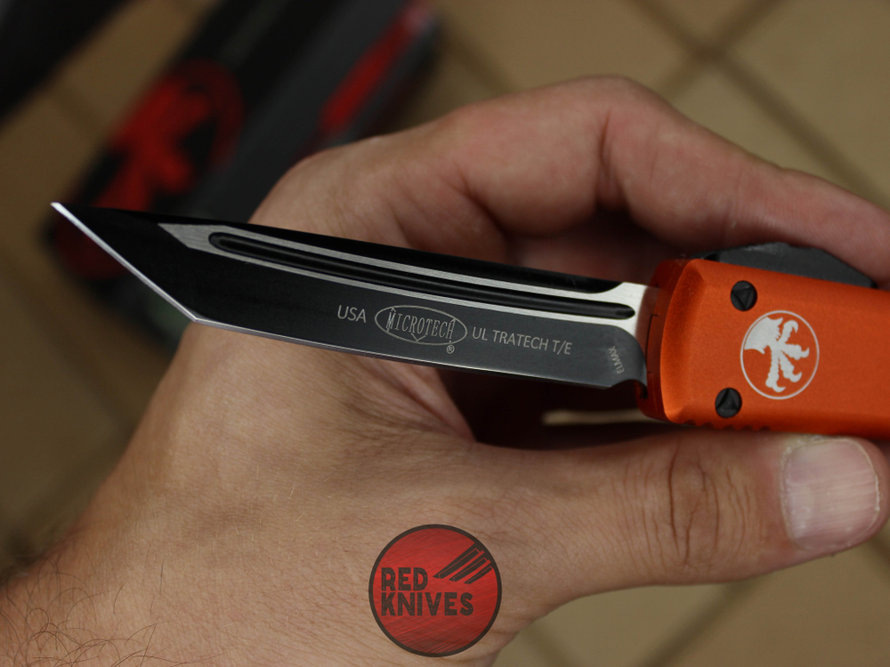 Нож Microtech Ultratech T/E - оранжевая рукоять, танто черный клинок RK-365