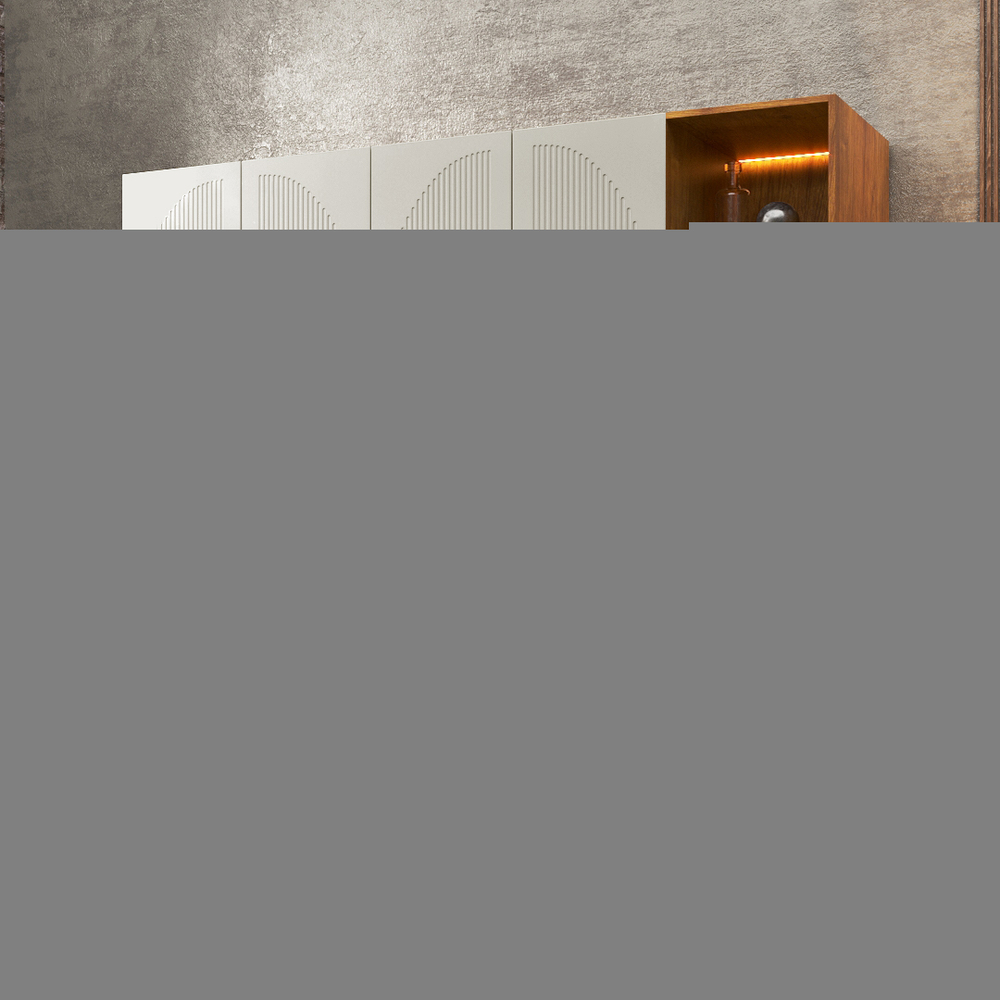 Шкаф Агератум МДФ четырехсекционный с стеллажом Лайн флай (0,27) А10029 матовая - Орех Экко 9459  230*50*260