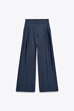 ZARA ШИРОКИЕ БРЮКИ С ЗАЩИПАМИ, СИНИЙ