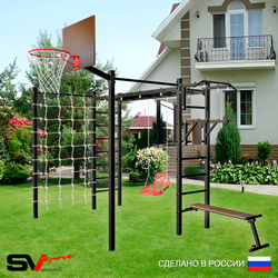 Уличная шведская стенка Sv Sport рукоход с комплектом турник прямой 2шт У5416К (Турник/Брусья/Скамья/Со спинкой/Щит баскет/Сетка)
