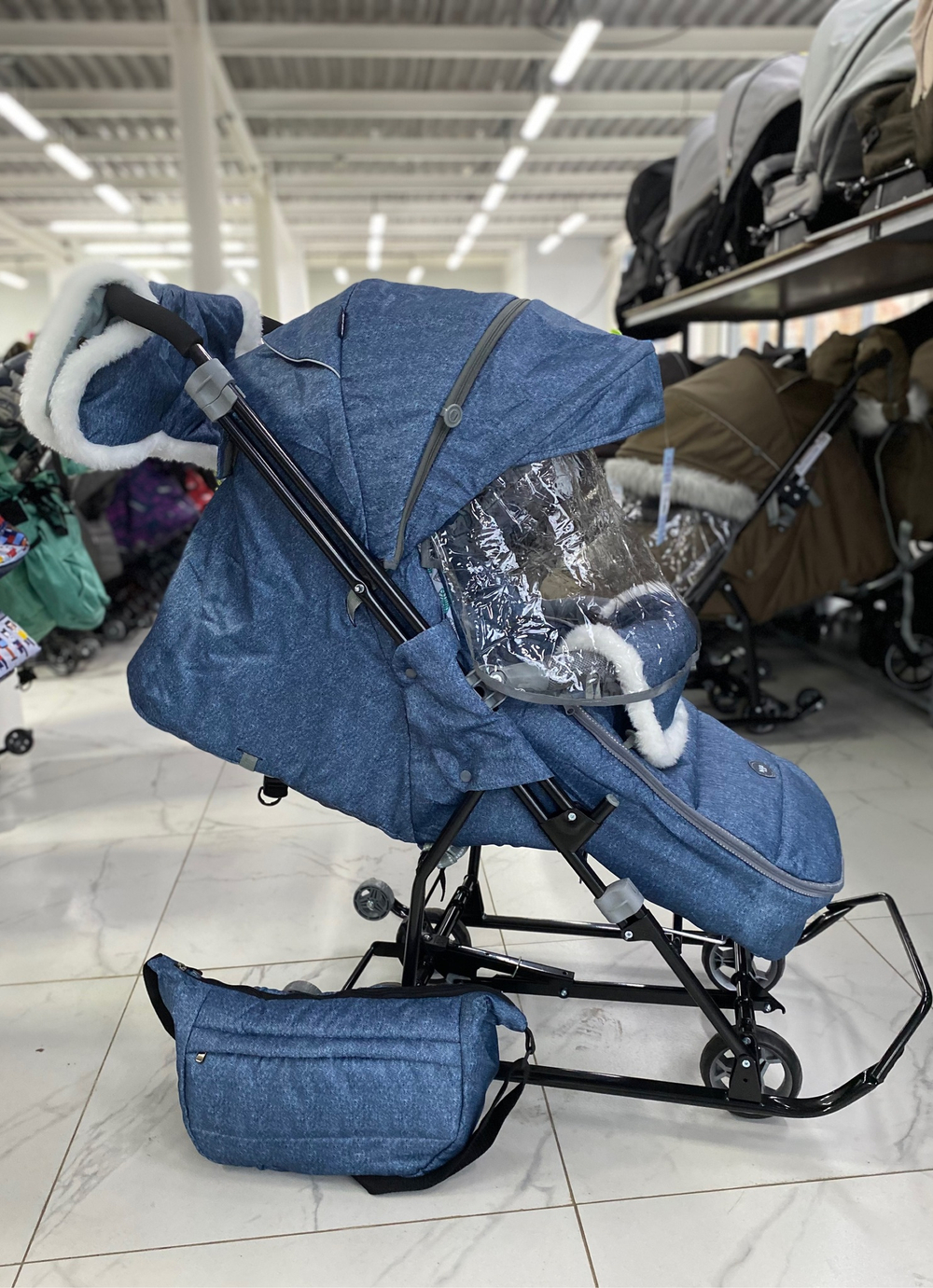 Коляска комбинированная «Наши детки» 6 с листочками синий (арт. НДТ6/2)