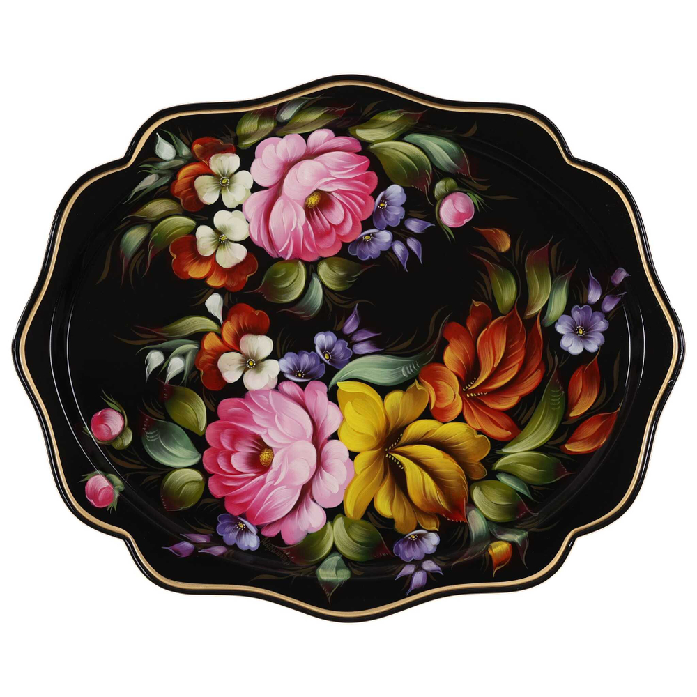 Жостовский поднос декоративный, размер 38х30 см (A15), металлический