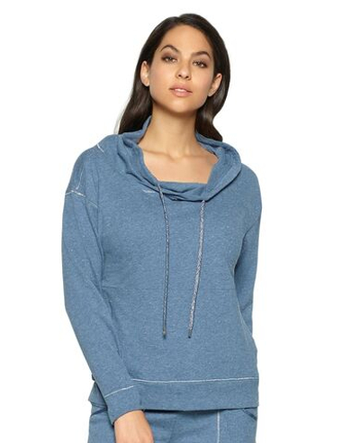 Уютная кофта с широким воротом на шнурке (Размер: S) (Цвет: синий)