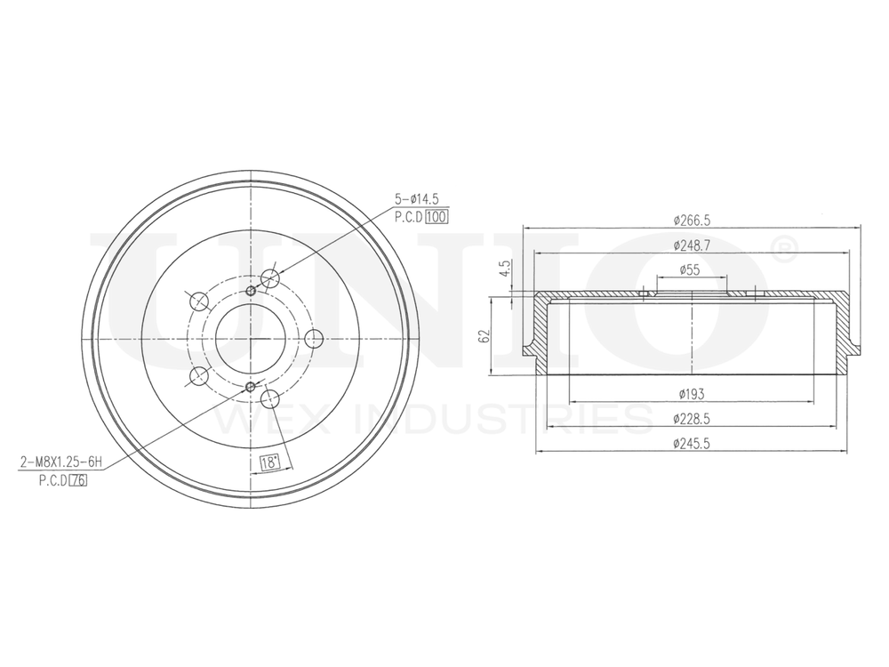 Барабан тормозной задний UNIO BRD-10053