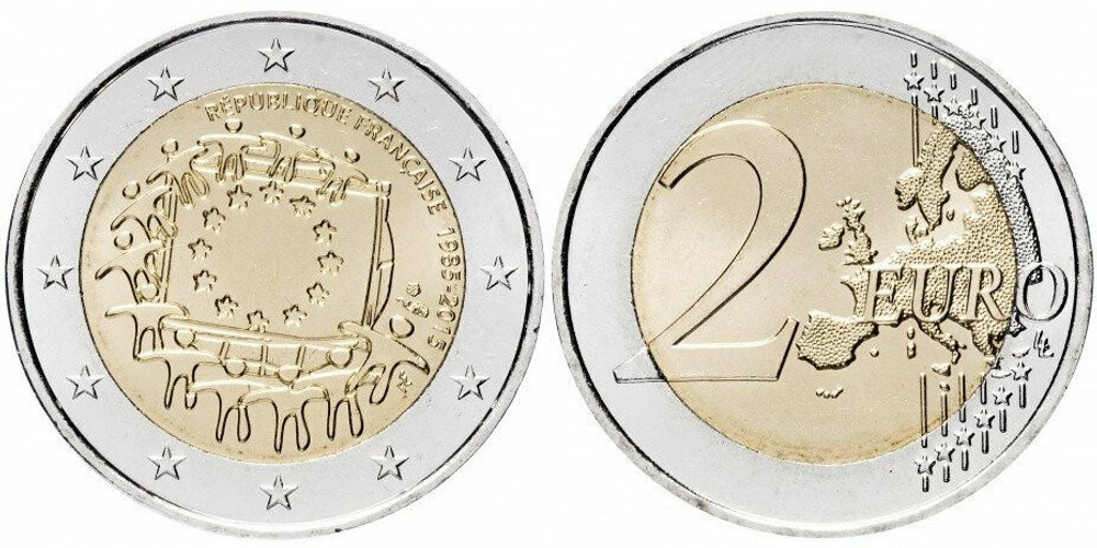 Франция 2 евро, 2015 30 лет флагу Европейского союза XF