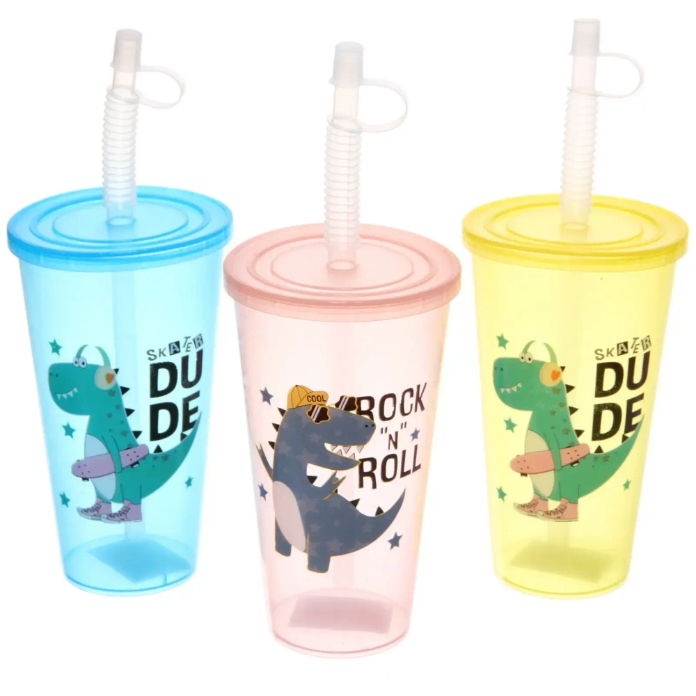 Стакан пластиковый 550мл «Стиль» с трубочкой, цвета микс