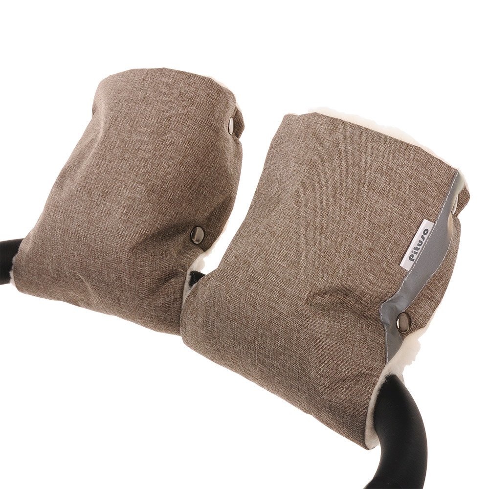 PITUSO Муфта-варежки на коляску шерстяной мех (белый) + плащевка Латте меланж