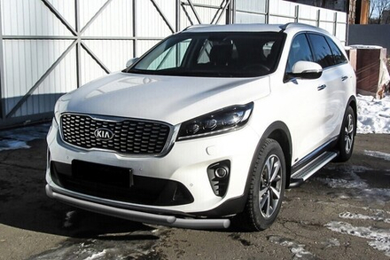 Защита переднего бампера Kia Sorento Prime (2017-2020) d57+d42 серебристая