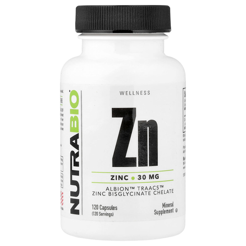 NutraBio, цинк, 30 мг, 120 капсул