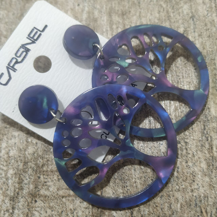 Серьги-гвоздики Murena древо в круге цвет синий радужный