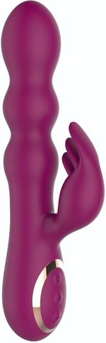 Сливовый вибратор-кролик AN Stamen с массажем бусинами - 22 см. (Цвет: красный)