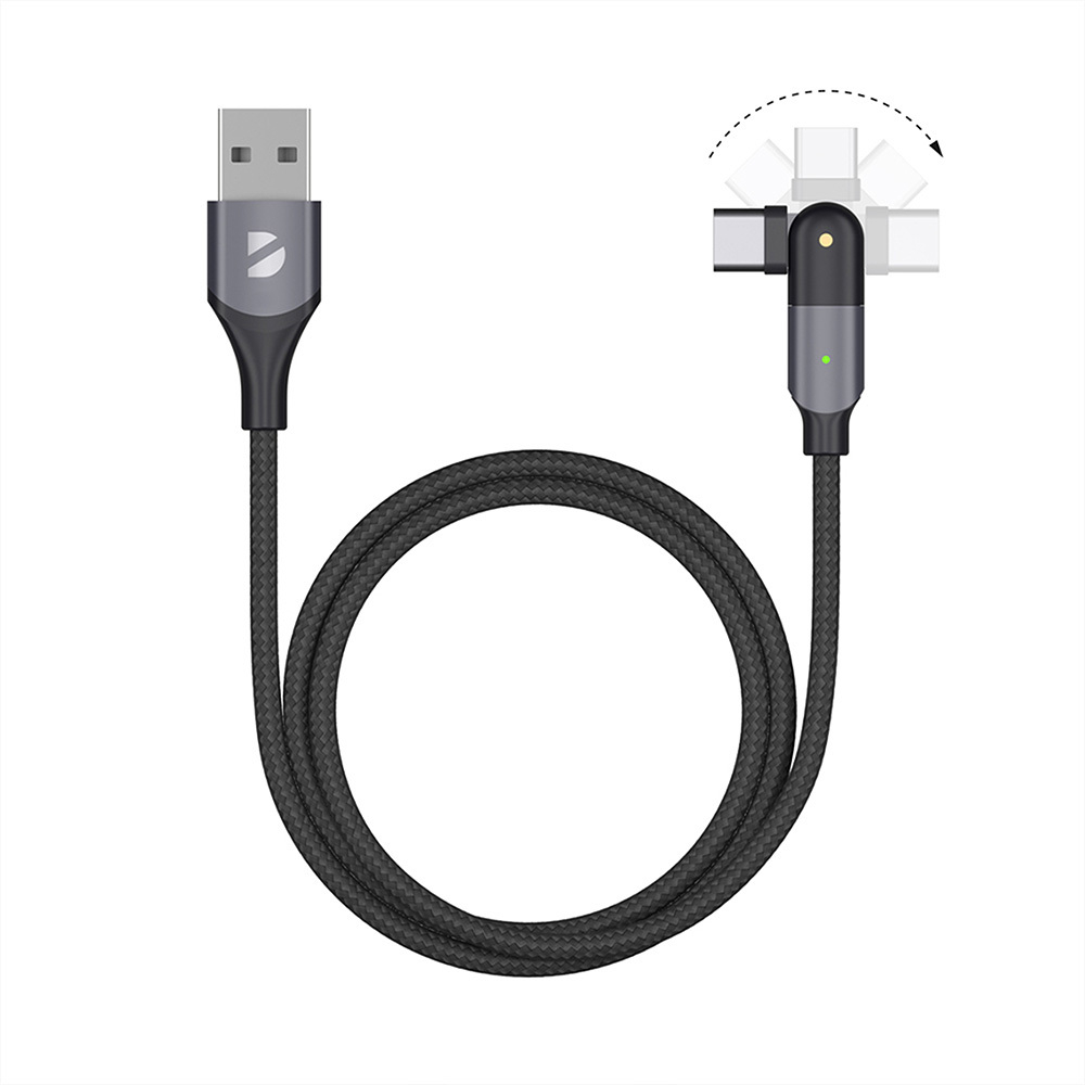 Дата-кабель USB-A - USB-С, 180˚, 3A, 1.2м, 3A, черный