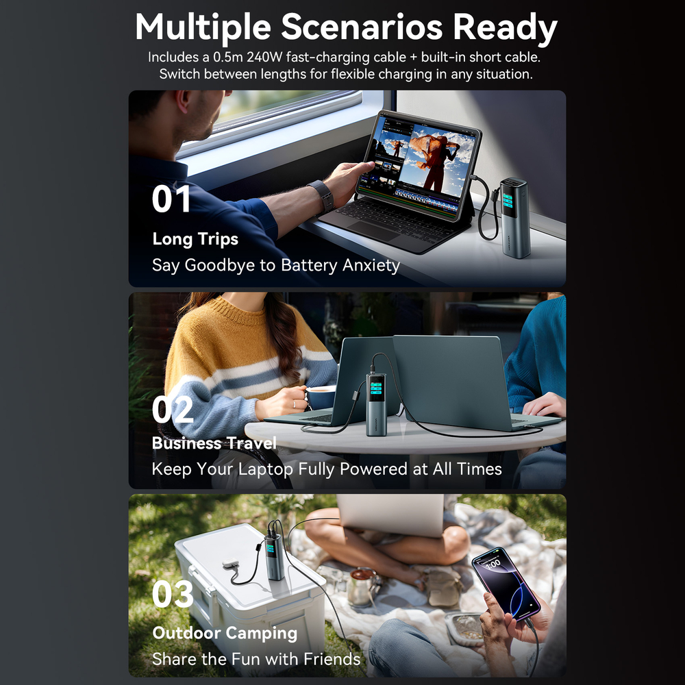 20000mAh Power Bank (USB-C + USB-C/USB-C/USB-A) 165W Gray TFT Display Type