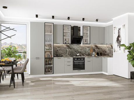 Угловая модульная кухня Флэт-05 Light Grey In 2S - Белый 2340*4000/1000*600