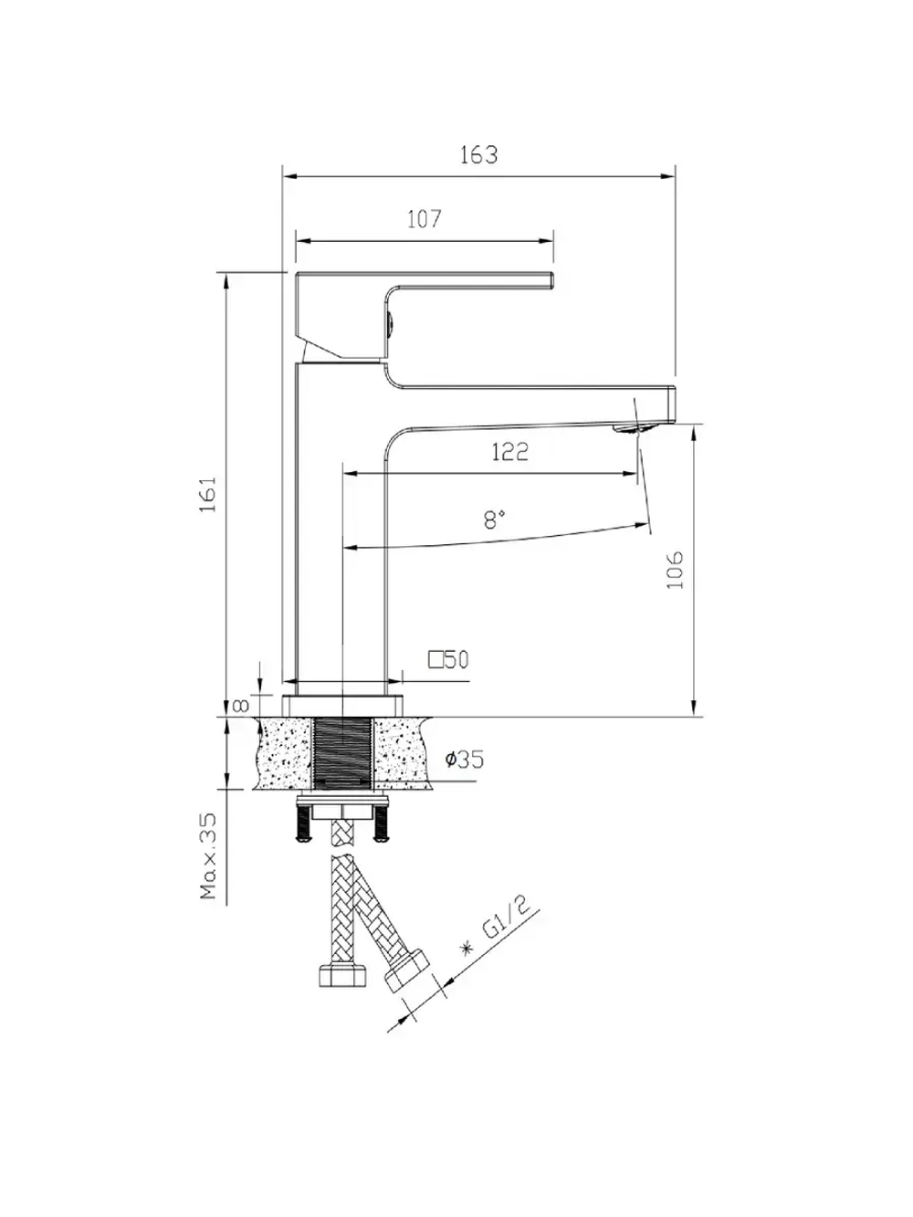 B10658-3 Смеситель для накладной раковины высокий BELZ