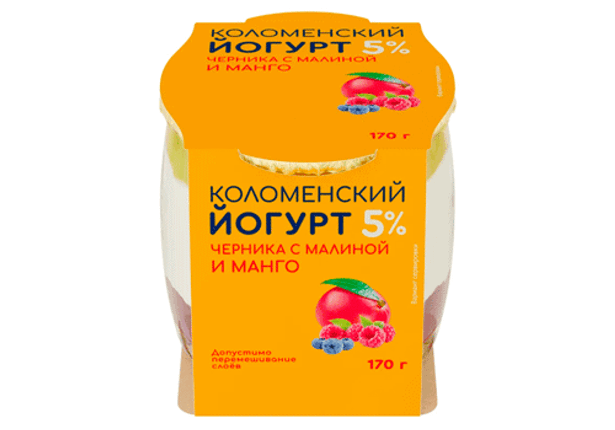 Йогурт со вкусом черники, малины и манго "Коломенский", 170г