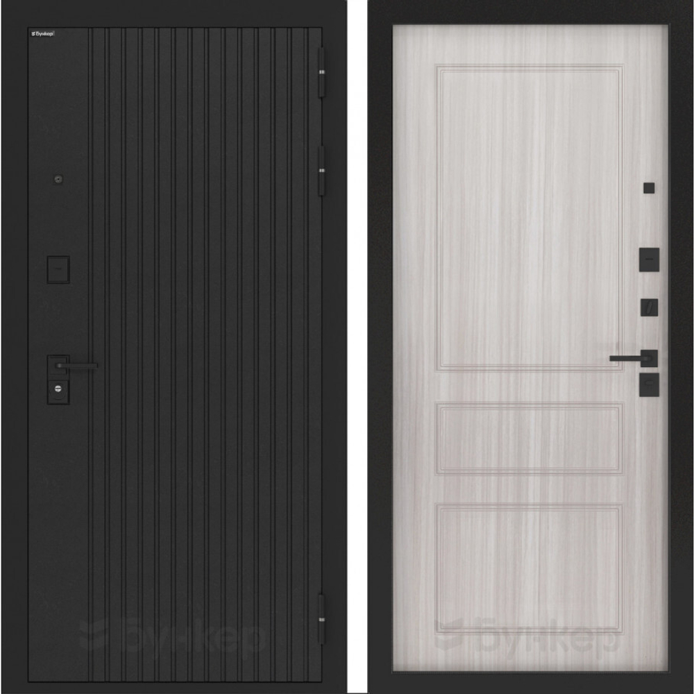 Входная металлическая дверь Бункер HIT Хит B-06 черный кварц / ФЛ-116 Сандал белый