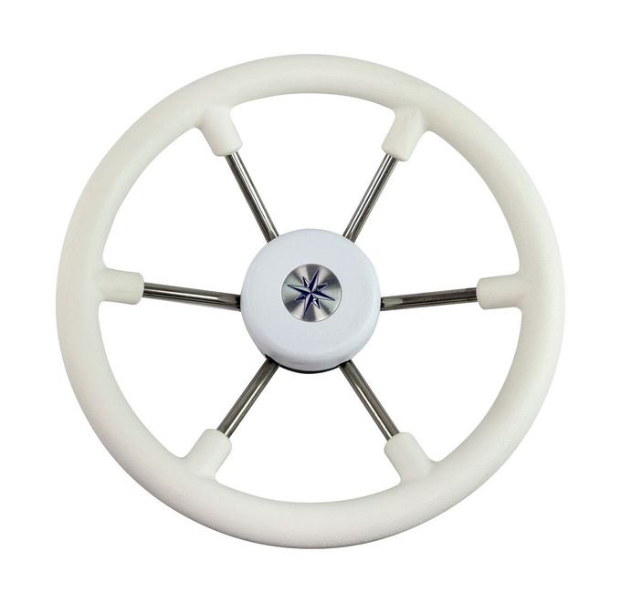 Рулевое колесо LEADER TANEGUM белый обод серебряные спицы д. 330 мм