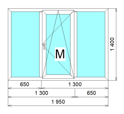 Окно поворотно откидное 1950 х 1400 мм. с ручкой и москитной сеткой.