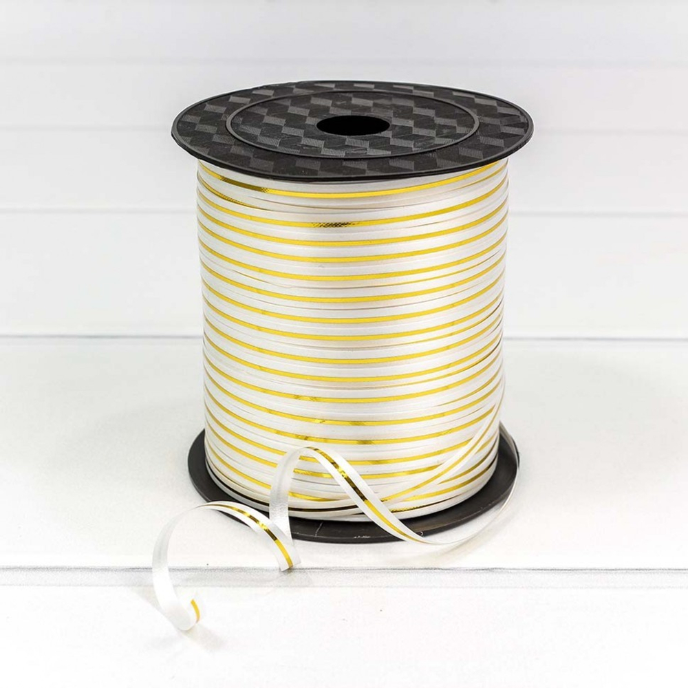 Лента Полипропилен 0,5см х 274м бобина с золотой полосой (Белый)