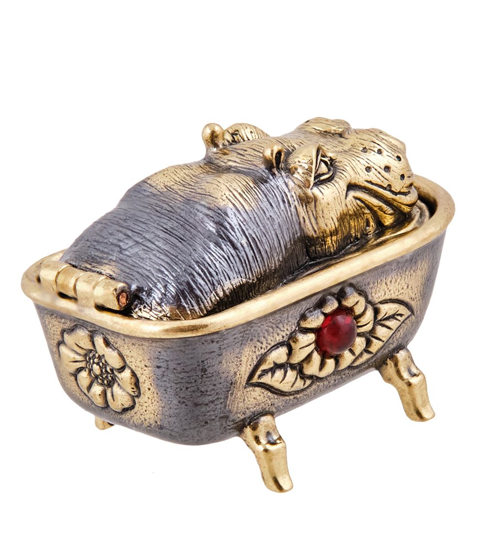 Народные промыслы AM-3768 Шкатулка «Бегемот в ванной» (латунь, янтарь)
