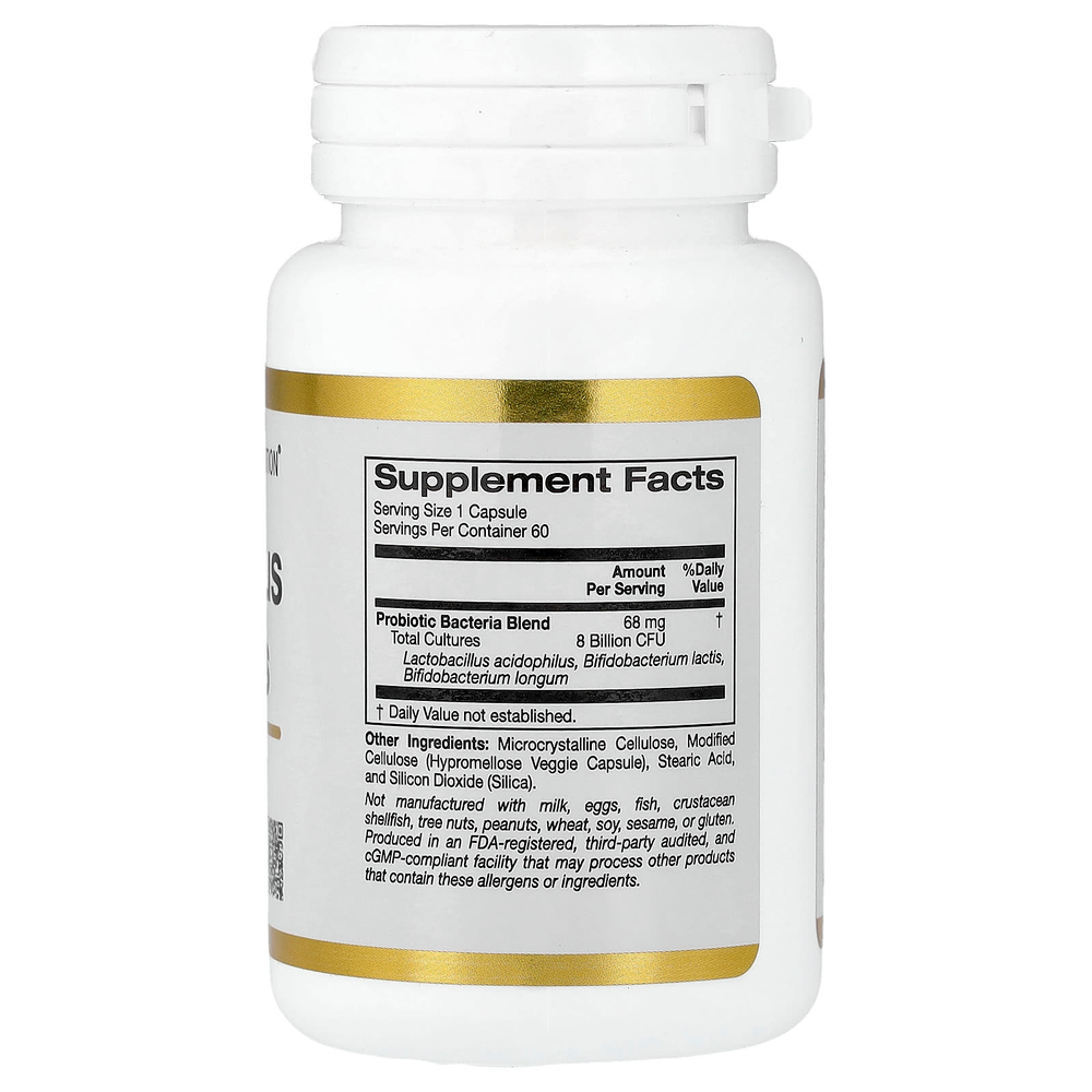 California Gold Nutrition, добавка с ацидофильными лактобактериями и бифидобактерями, смесь пробиотиков с ацидофильными лактобактериями, бифидобактериями лактис и бифидобактериями лонгум, 60 вегетарианских капсул