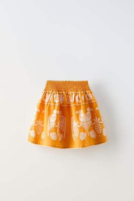 ZARA ЮБКА С ПРИНТОМ «ПТИЦЫ», ЖЕЛТЫЙ