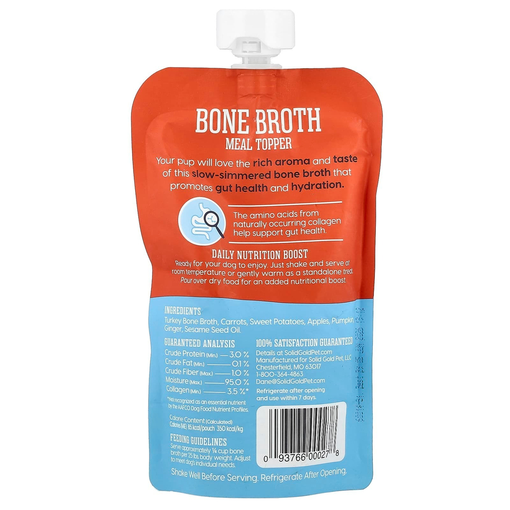 Solid Gold, Bone Broth Meal, для собак, для всех возрастов, костный бульон из индейки с тыквой и имбирем, 226 г (8 унций)