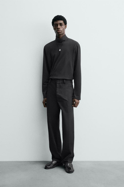 ZARA ФУТБОЛКА С ВОРОТНИКОМ-СТОЙКОЙ, МОРСКОЙ ТЕМНО-СИНИЙ