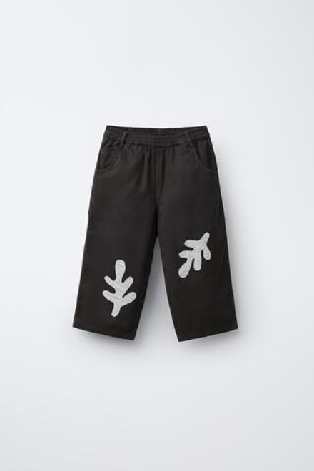 ZARA БРЮКИ С ЛИСТЬЯМИ-НАШИВКАМИ, КОРИЧНЕВЫЙ