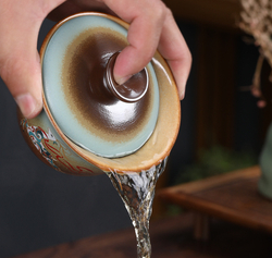 268103.3 Гайвань ОБЖИГ В ПЕЧИ "Лесной олень" имит.обжига h=8.5см,d=10см, 180мл, керамика корич-голуб