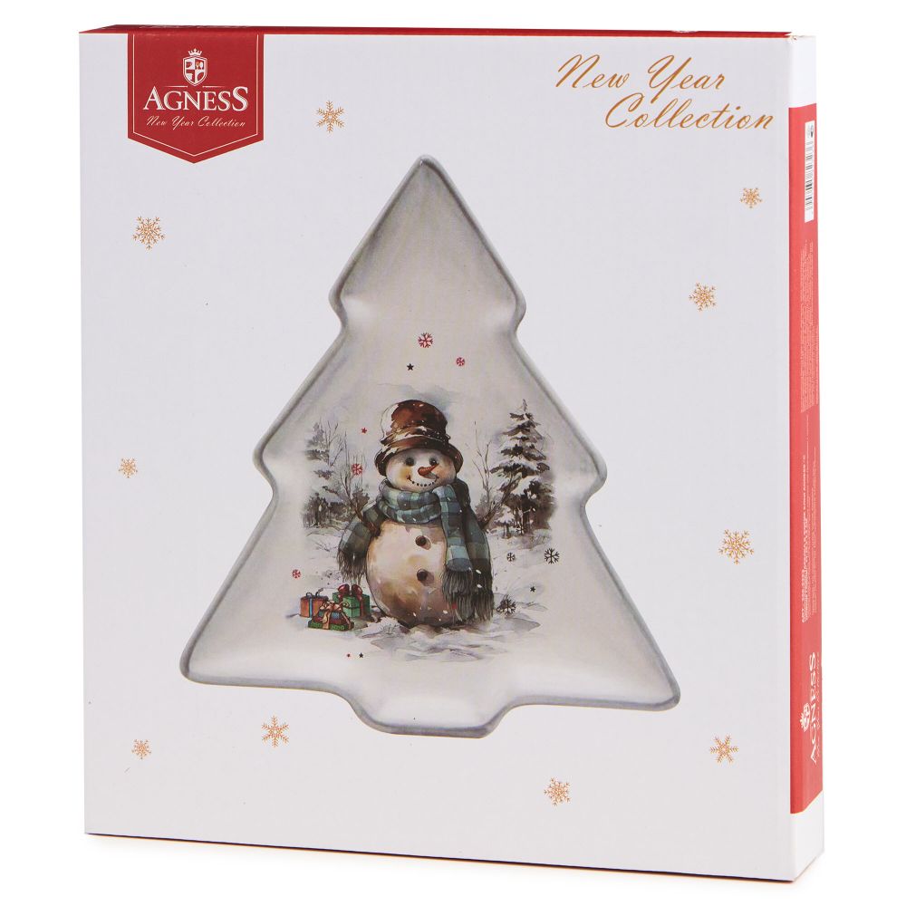 ТАРЕЛКА В ФОРМЕ ЕЛКИ AGNESS "С НОВЫМ ГОДОМ!" 23*20,2*2,2 СМ (КОР=24ШТ.)