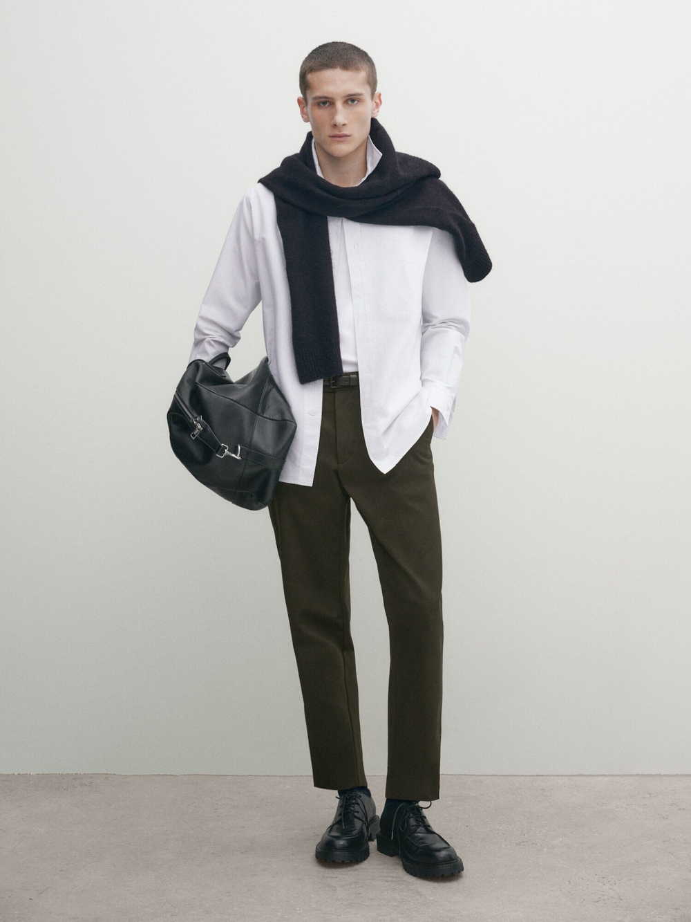 Massimo Dutti Хлопковая рубашка классического кроя в полоску, голубовато-серый