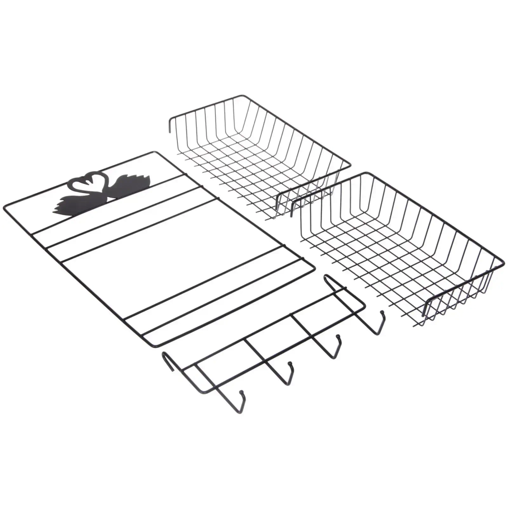 Органайзер металлический подвесной универсальный «ФАНАДЕРО», цвет черный, две полки, с крючками, 25*13*48см (лейбл)