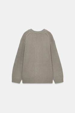 ZARА КАРДИГАН ИЗ 100% ШЕРСТИ С V-ОБРАЗНЫМ ВЫРЕЗОМ, СЕРО-КОРИЧНЕВЫЙ