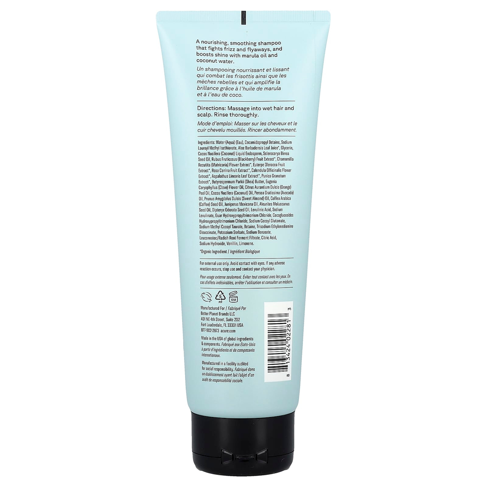 ACURE, разглаживающий шампунь, с кокосовой водой и маруловым маслом, 236 мл (8 жидк. унций)