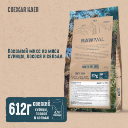 Сухой корм RAWIVAL для взрослых кошек с курицей и рыбой - 1,7 кг